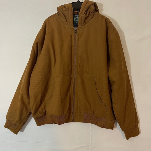 Woolrich Men's Cotton Canvas Flannel Lined Hooded Jacket - Brown Size XXL